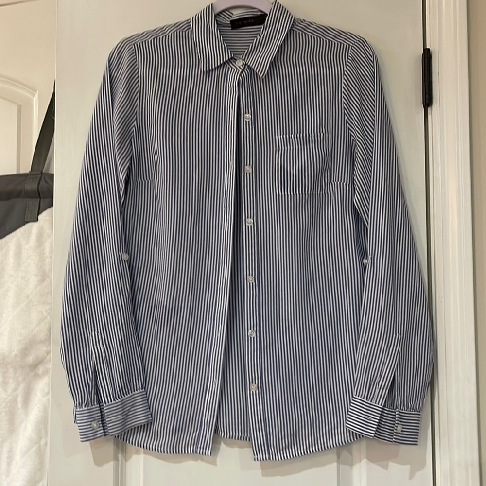 The limited blue land white striped blouse. Size small.
